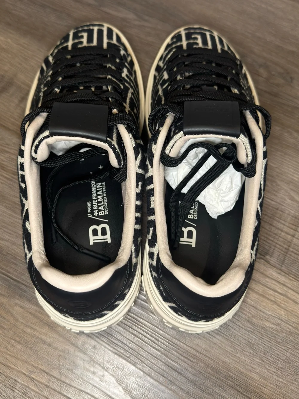 Balmain Monogram B-Court Jacquard Logo Black White Sneakers